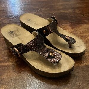 White Mountain Metallic Bronze Thong Wedge Sandals